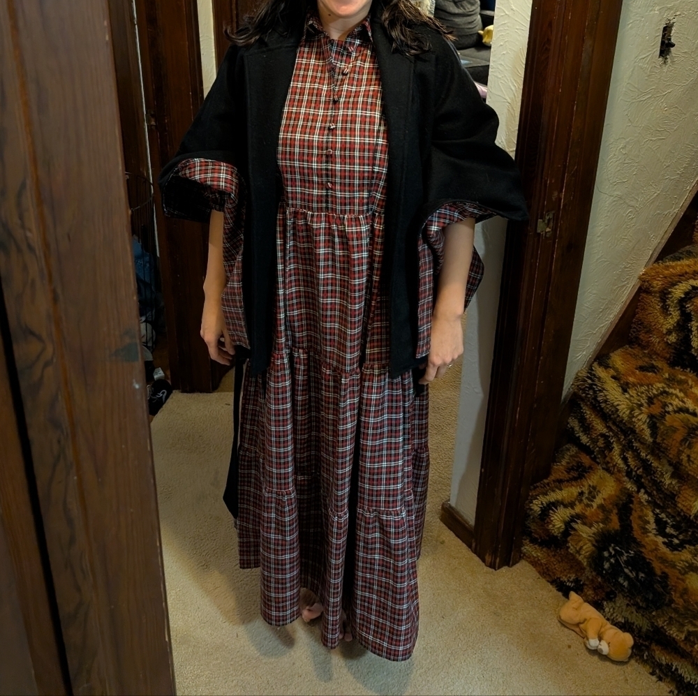 Victoria Dunn Cape Style Wool Blend Belted Jacket With Plaid Underneath Size Sm - Picture 10 of 10